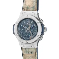 Hublot, A fine and unusual limited edition stainless steel chronograph wristwatch with small seconds, date, “Denim” dial, warranty and box, numbered 9 of a limited edition of 250 pieces, Circa 2016