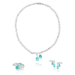 William & Son, A Set of Paraiba Tourmaline and Diamond Necklace, Earrings and Ring