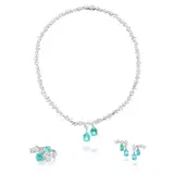 William & Son, A Set of Paraiba Tourmaline and Diamond Necklace, Earrings and Ring