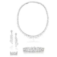 William & Son, A Set of Colourless Sapphire and Diamond Necklace, Bracelet, Earrings and Ring