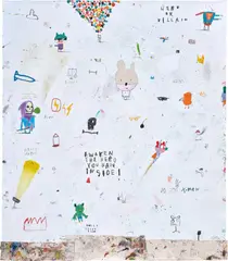 Edgar Plans, Hero or Villain, 2018, mixed media and canvas collage on paper