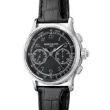 Patek Philippe, A superlative and rare platinum split seconds chronograph wristwatch with black enamel dial, Breguet numerals, additional solid caseback, Certificate of Origin and presentation box