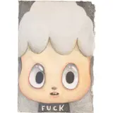 Javier Calleja, F*ck, 2017, watercolour and pencil on paper, in artist's frame