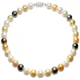 Mikimoto, A Multi-coloured Cultured Pearl Necklace, - Thirty three multi-coloured cultured pearls, measuring approximately 11.98 mm to 14.30 mm - Clasp set with silver and one cultured pearl - With maker's mark, M for Mikimoto - Length 46.1 cm Accompanied by a Mikimoto gray velvet case