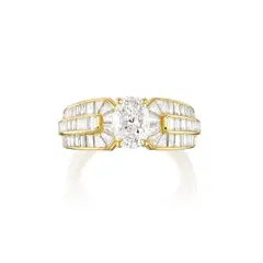 Van Cleef & Arpels, A Diamond Ring, - One oval-shaped diamond, 1.01 carat - Twelve calibre-cut and fifty baguette-cut diamonds - 18K gold - Signed Van Cleef & Arpels, numbered - Ring size 6¼ GIA Report: F colour, VVS1 clarity 附美國GIA證書 Accompanied by a Van Cleef & Arpels pink suede case