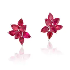 A Pair of Ruby Earrings by Anton Graff, - Fourteen pear-shaped rubies, 13.76 carats total - 18K white gold - Signed Graff, numbered with British hallmark - Leng, sold Sep 2021