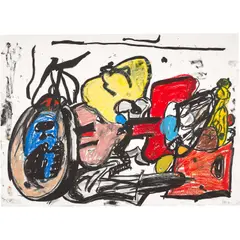 Untitled by Eddie Martinez, 2016, oil, crayon, oil stick and lithographic ink on paper, offered Sep 2021