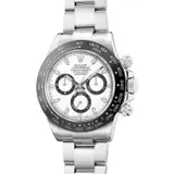 Rolex, A fine and rare stainless steel chronograph wristwatch with white dial, ceramic bezel, bracelet, guarantee and box