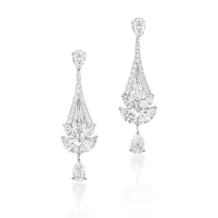 Anton Graff, A Pair of Diamond Earrings, - Four pear-shaped, ten marquise-cut and thirty six brilliant-cut diamonds, 8.06 carats total - Platinum - Signed Graff, numbered - Length 4.9 cm Accompanied by a Graff leather case
