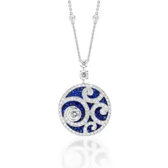 Anton Graff, A Diamond and Sapphire 'Diamond on Diamond' Pendant Necklace, - One hundred and eighty one brilliant-cut diamonds, 4.94 carats total - One hundred and sixty three circular-cut sapphires, 3.78 carats total - 18K white gold - Signed Graff, numbered - Length 43.1 cm Accompanied by a Graff leather case