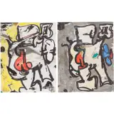 Eddie Martinez, Two works: (i) Untitled (Yellow); (ii) Untitled (Grey), 2019, (i) oil, marker, crayon, white-out, and debris on paper (ii) marker, watercolour, coloured pencil and debris on paper