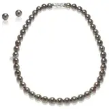 Mikimoto, A Set of Black Cultured Pearl Necklace and Earrings, Necklace: - Forty five black cultured pearls, measuring approximately 7.96 mm to 10.32 mm - 18K white gold - With maker's mark, M for Mikimoto - Length 43.1 cm Earrings: - Two black cultured pearls, measuring approximately 9.79 mm to 9.82 mm - 18K white gold - With maker's mark, M for Mikimoto Accompanied by a Mikimoto blue leather box