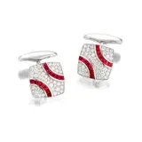 William & Son, A Pair of Diamond and Ruby Cufflinks, - Eighty eight brillliant-cut diamonds - Twenty eight calibre-cut rubies - 18K white gold - Maker's mark and with British hallmarks - Length 2.6 cm, width 1.5 cm