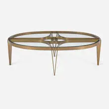 Downtown, Eclipse cocktail table, c. 2010, patinated brass, glass