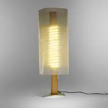 Bertjan Pot, Crafty Lamp 14, 2020, LED strip lights, bird spikes, clear tarp, bamboo