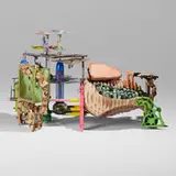 Toomas Toomepuu, Dreamer and Dream, 2020, wood, glass, copper, stainless steel, mild steel, aluminum, plywood, paint, silicone, varnish, gold leaf, suede, velvet