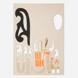 Amanda Ross-Ho, MARGIN DETAIL (HARLEQUIN), 2010, cut canvas drop-cloth, feather and acrylic paint