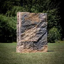 Untitled by Ulrich Rückriem, 1986, carved and cut red granite, sold Sep 2025