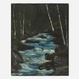 Bob Ross, Landscape with Stream, c. 1986, oil on canvas with phosphorescent pigment