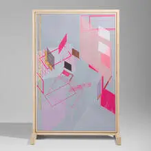 Mika Tajima, Adaption of Imitation of Another, 2008, mirrored glass, screenprint, cotton, gold leaf, acrylic paint, wood, paper and pins