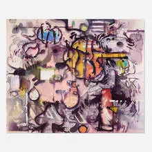 Something in My Eye II (Purpil) by Jan-Ole Schiemann, 2022, ink, acrylic, charcoal and oil pastel on canvas, sold Sep 2025