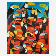 Hunt Slonem, Red Toucans, c. 1984, oil on canvas