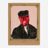 Llyn Foulkes, Black Hat, 2019, oil on found photograph and card panel