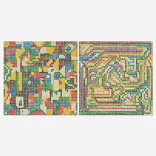 Jennifer Bartlett, Series III: Set 10, 1972, enamel over screenprint grids on steel plate in two parts