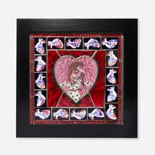 Judith Schaechter, Untitled (Heart), c. 2000, sandblasted, engraved, enameled, and painted stained glass, veneered wood lightbox