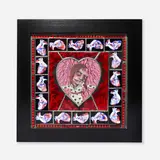 Judith Schaechter, Untitled (Heart), c. 2000, sandblasted, engraved, enameled, and painted stained glass, veneered wood lightbox