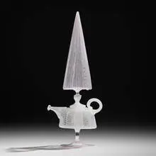 Zanfirico Teapot Cone by Richard Marquis, 2001, hand-blown glass, zanfirico technique, sold Sep 2025