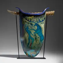 Suspended Artifact by William Morris, 1991, hand-blown glass, steel base, sold Sep 2025