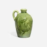 Presentation perfume jug with arrowhead leaves by attribution for Rookwood Pottery Harriet Wenderoth, sold Nov 2023