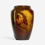 Shavehead, Arapahoe (Standard Glaze Native American portrait vase) by Grace Young for Rookwood Pottery, sold Nov 2023