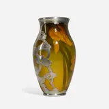 Standard Glaze vase with irises and overlay by Anna Marie Valentien for Rookwood Pottery, sold Nov 2023