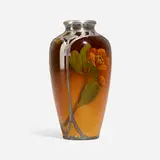 Standard Glaze vase with quince blossom and Gorham overlay by Jeanette Swing for Rookwood Pottery, sold Nov 2023
