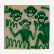 Waylande Gregory, Four Monkeys, spraypaint and ink on paper