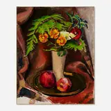 Hayley Lever, Floral Still Life with Two Apples, oil on canvas