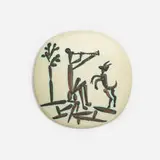 Joueur de flûte et chèvre plaque (Terre de faïence plaque) by Pablo Picasso, 1956, white earthenware with oxidized paraffin decoration, sold Apr 2024