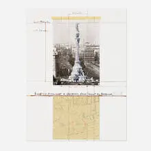 Wrapped Monument to Cristóbal Colón, Project for Barcelona (from the Columbus: In Search of a New Tomorrow portfolio) by Christo, 1992, screenprint in colors with collotype and collage, sold Apr 2024