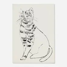 Untitled (from the 25 Cats Name Sam and One Blue Pussy portfolio) by Andy Warhol, c. 1954, offset lithograph on Mohawk, sold Apr 2024