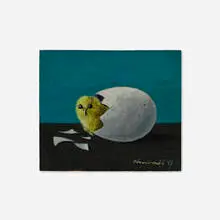 Gertrude Abercrombie, Untitled (Chick Emerging from an Egg), 1963, oil on Masonite
