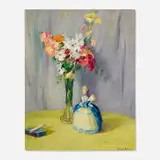 Pauline Palmer, Still Life with Doll and Flowers, oil on board