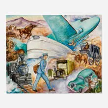 Harold Haydon, Untitled (History of the U.S. Postal Service), c. 1938, oil on canvas