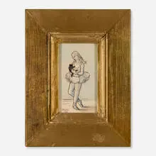 Julia Thecla, Ballerina with Cat, 1941, pencil, charcoal and pastel on translucent paper
