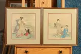 Japanese School, Mother and Child; Two Geishas, Two ink and color on paper