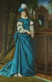 Continental School, LADY IN BLUE WITH MIRROR, giclee on canvas, LADY IN BLUE WITH MIRROR, giclee on canvas