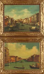 Continental School, Venetian Scenes: Pair, VENETIAN SCENES: PAIR, oil on cavas