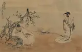 Xu Cao, Scholar and Meiren Under Tree, Ink and color on silk, signed, sealed and