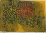 Mumtaz Sultan Ali, Sun Worship, Color woodcut, signed and
